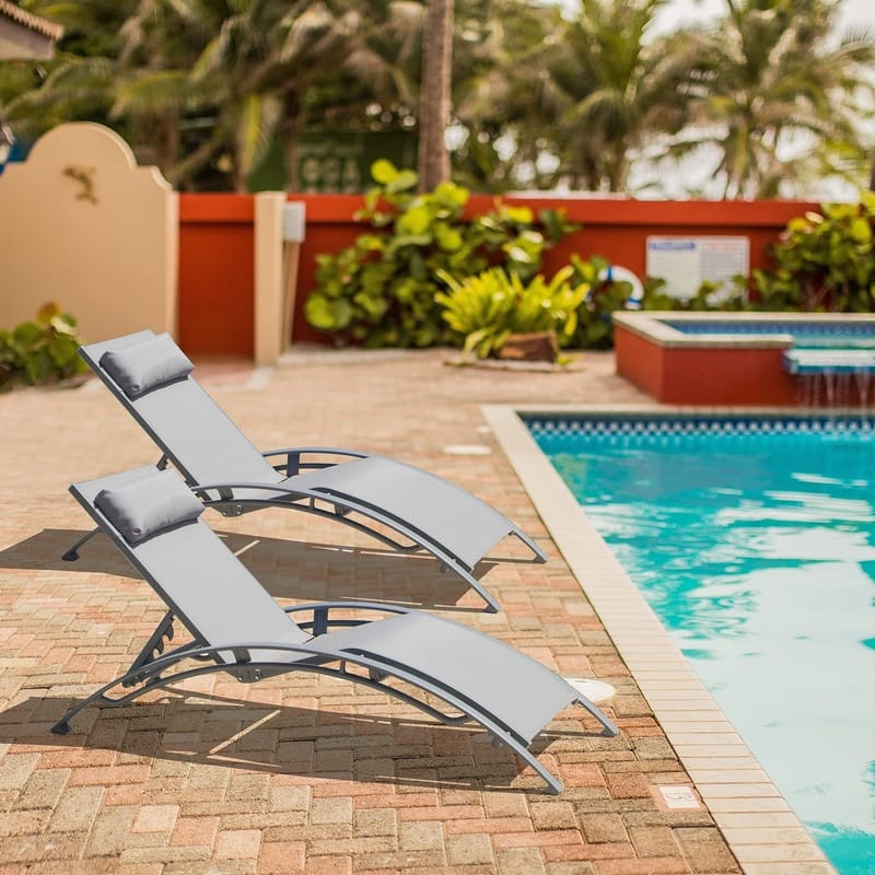 Domi Outdoor Living Aluminum Patio Chaise Lounge Set – Curved Design, Adjustable Positions, and Durable Construction - N/A