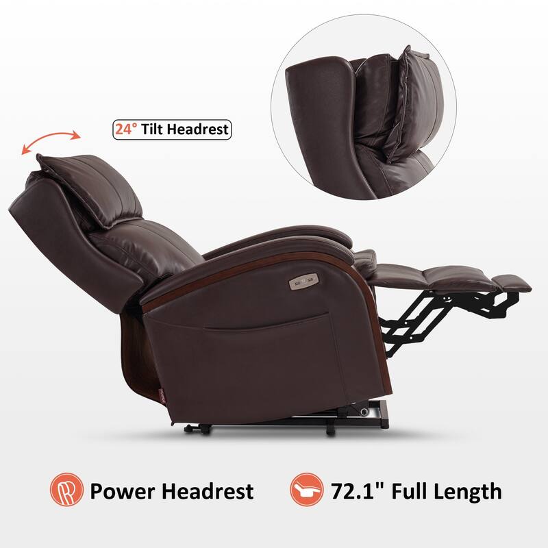 MCombo Recliner Chair Sofa with Adjustable Headrest, Solid Wood Armrest, Breathable Leather 7917