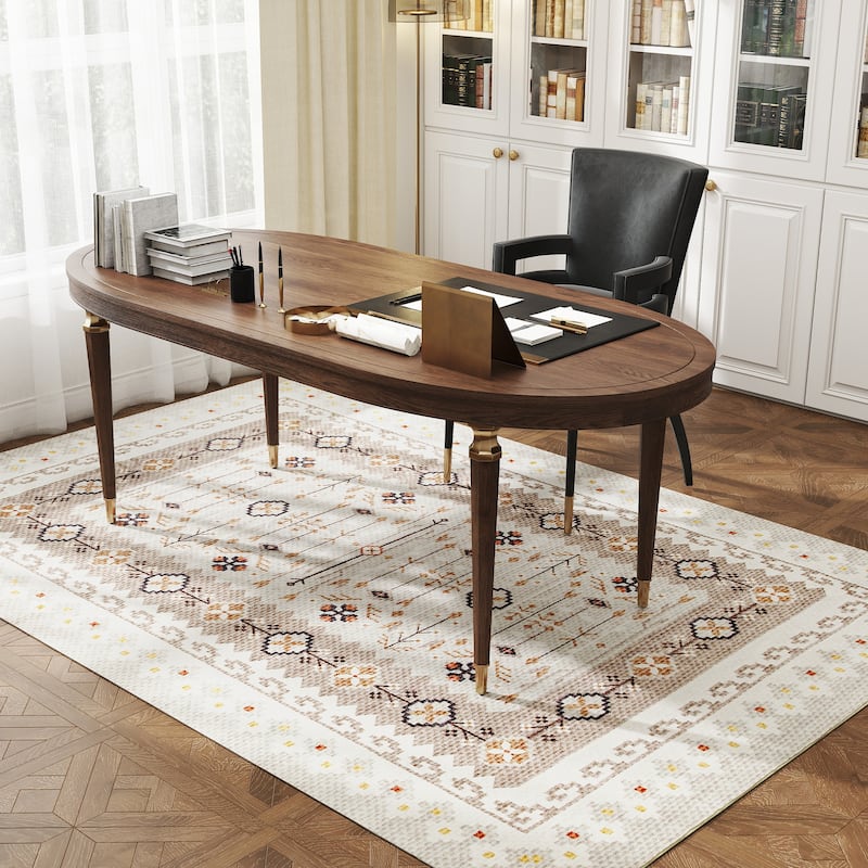 HOMCOM Area Rug 5x7, Machine Washable Rug, Non-Slip Boho Floral Print Floor Cover Foldable Carpet for Living Room - 6' x 7'