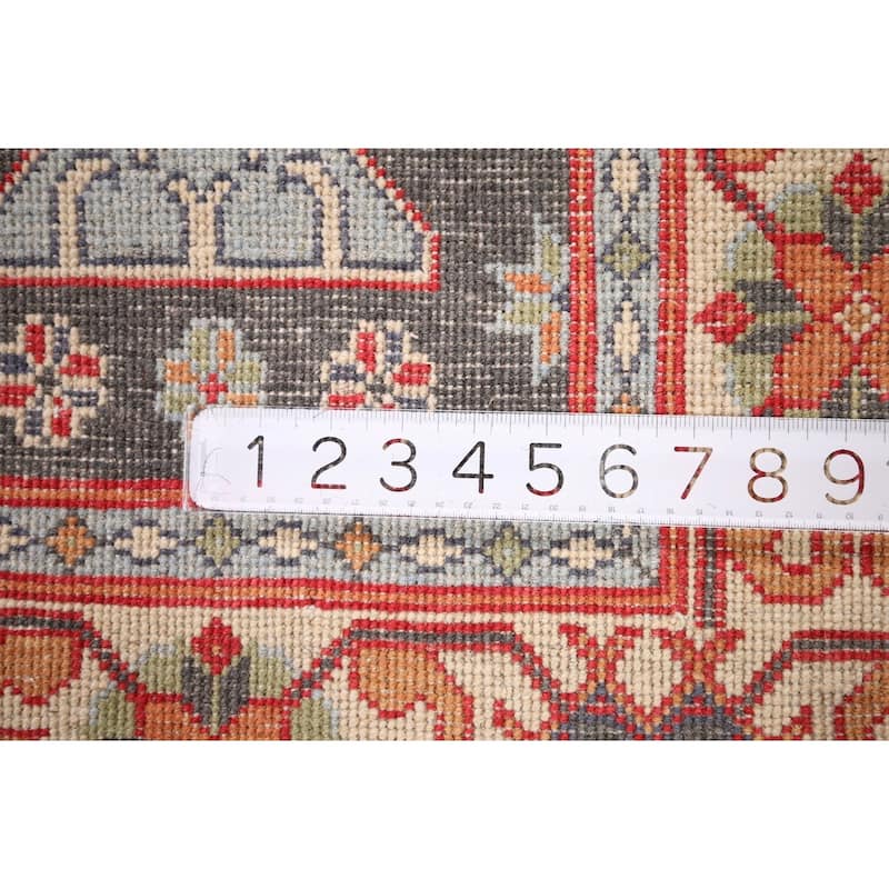 Geometric Kazak Oriental Accent Rug Handmade Grey Wool Carpet - 3'1" x 5'1"