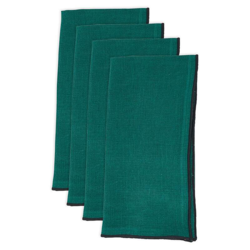 Stonewashed Linen Napkins With Stitched Border Design (Set of 4)