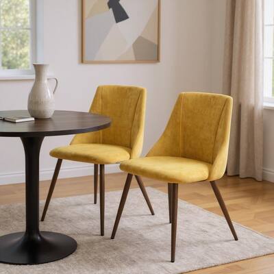 HomeRoots Set of Two Yellow and Brown Upholstered Fabric Dining Side Chairs - 19.70 in. x 32.70 in. x 20.50 in.