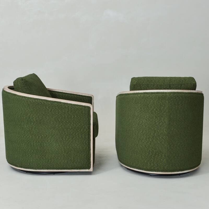 KINWELL 31"W Oak Frame Upholstered Swivel Barrel Armchair