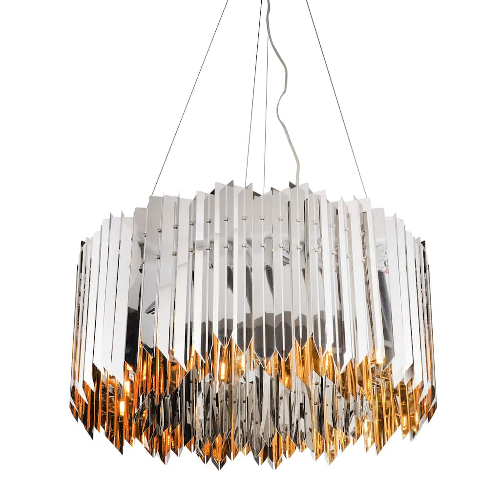 8 Light Shiny Nickel Stainless Steel Drum Shade Pendant - Chrome