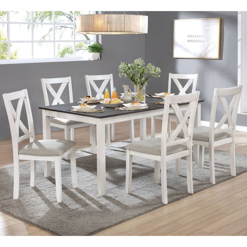 Cleyton Rustic Solid Wood 7-Piece Dining Set by Furniture of America - Distressed White