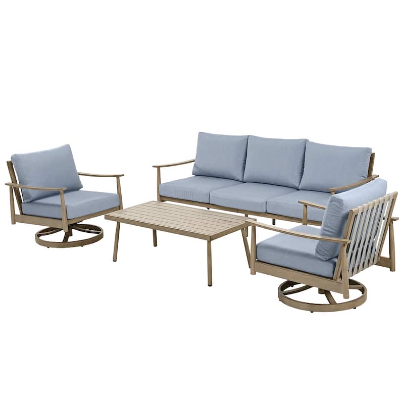 5-Person Aluminum Patio Conversation Set with 2 Swivel Chairs, Loveseat and Coffee Table - Blue