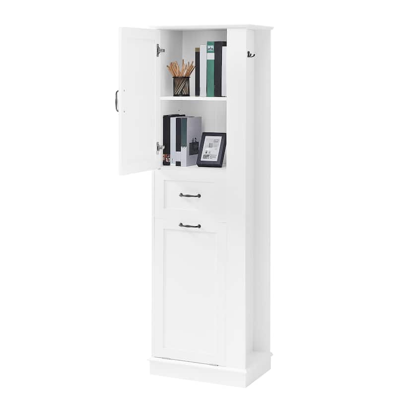 Modern Tall Storage Cabinet - Tilt-Out Compartment,Adjustable Shelves,80LBS Capacity,Soft-Close Hinges,Aluminum Alloy Handles