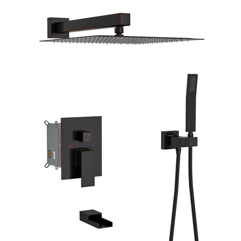 Topcraft 12-Inch Wall Mounted Square Shower System with Rough-in Valve - 12*12 - Oil Rubber Bronze