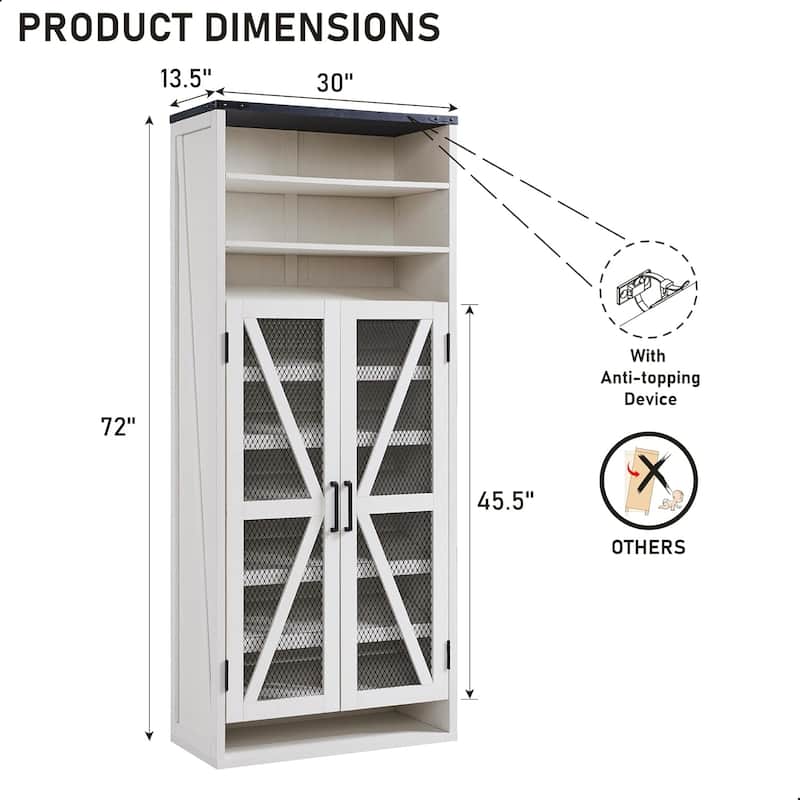 72" Tall Farmhouse Shoe Cabinet, Rustic Wooden Shoe Organizer