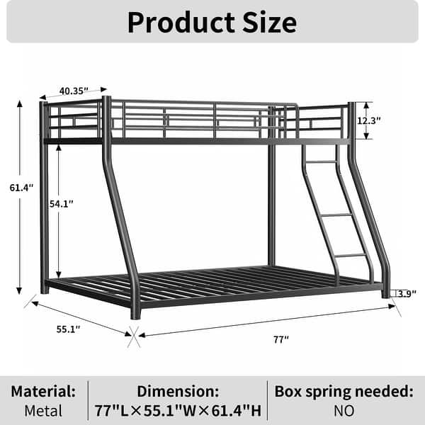 Black Bunk Bed Noise Reduced Bed, CPC Certified, Twin over Full