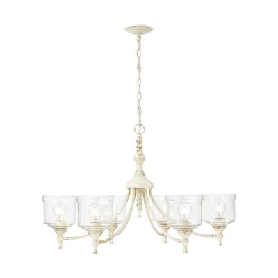 Keating 6 Light Chandelier in Antique Ivory with Hammered Water Glass Shade - White