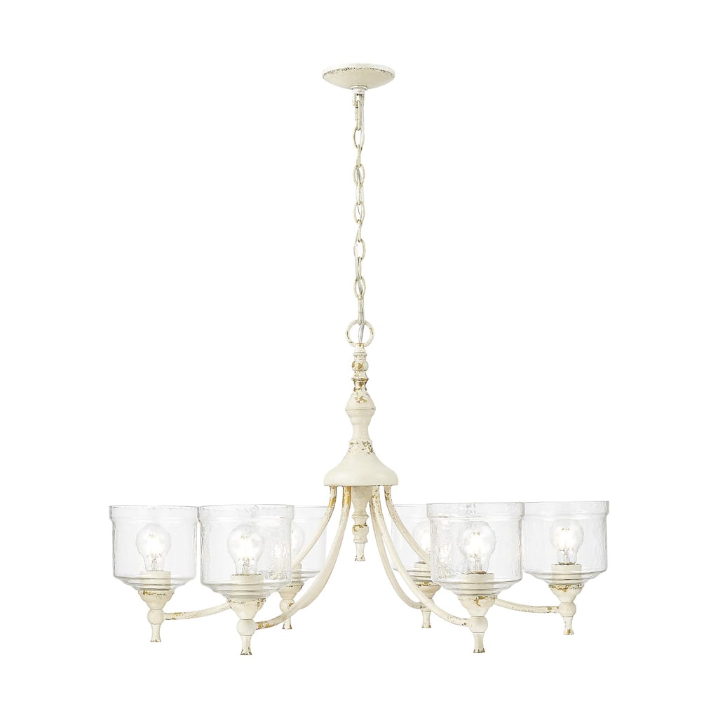 Keating 6 Light Chandelier in Antique Ivory with Hammered Water Glass Shade - White