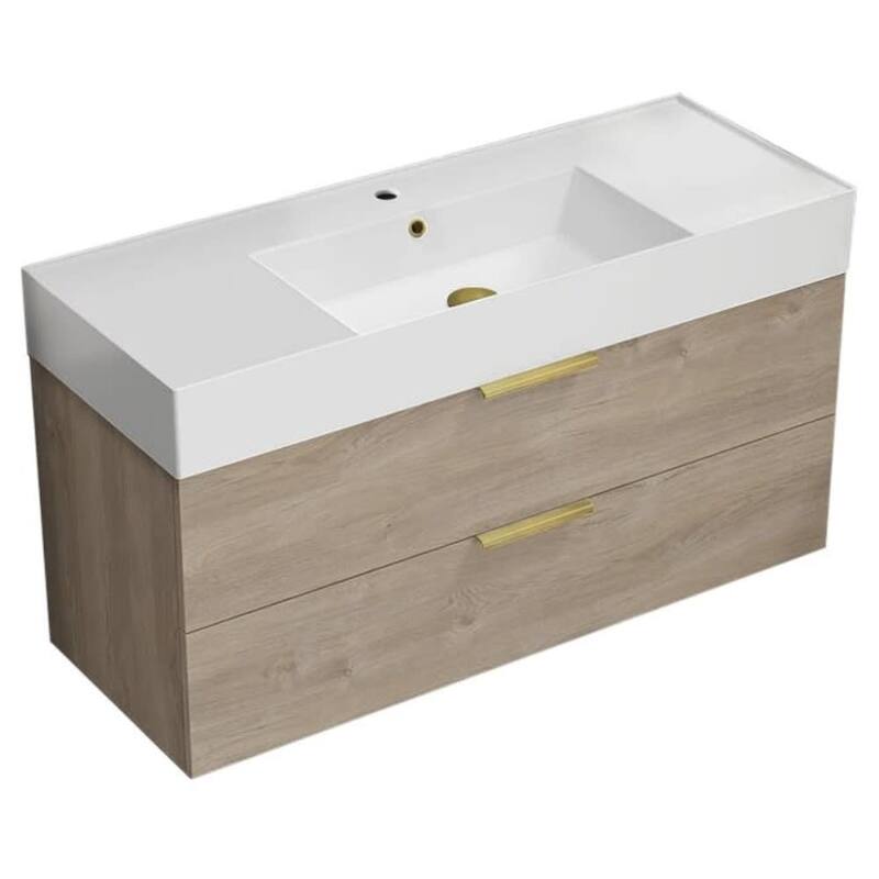 Nameeks Derin-4818-W Derin 48" Wall Mounted Single Basin Vanity Set - Brown Oak / Matte Gold - Oak Finish