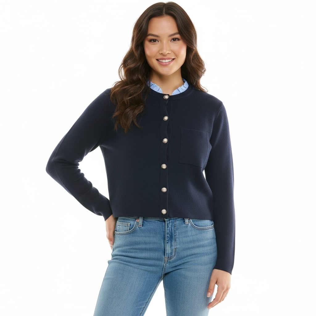 Nanette Lepore Women's Knit Cardigan with Ruffle Collar