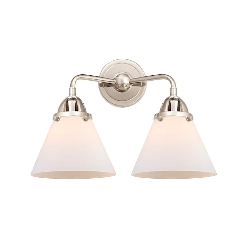 Innovations Lighting Nouveau 2 Cone - 2 Light 16" Bath Vanity Light - Polished Nickel/Matte White