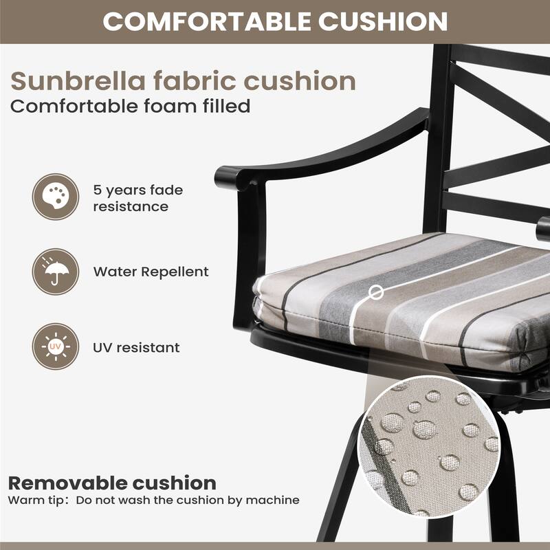Pellebant Patio Outdoor Indoor Aluminum Swivel Bar Stools Dining Chairs with Sunbrella Cushion