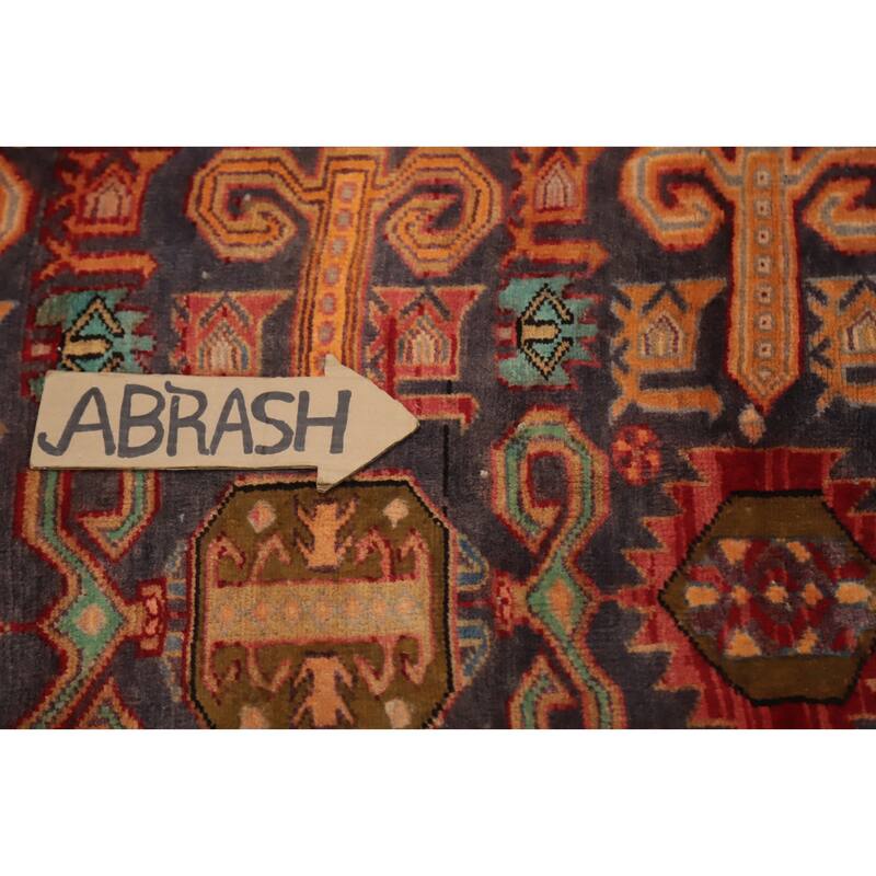 Hand Knotted Oriental 100% Wool Carpet Traditional Geometric Navy Blue & Blues Ardebil Runner Rug - 8' 9'' X 3' 9''