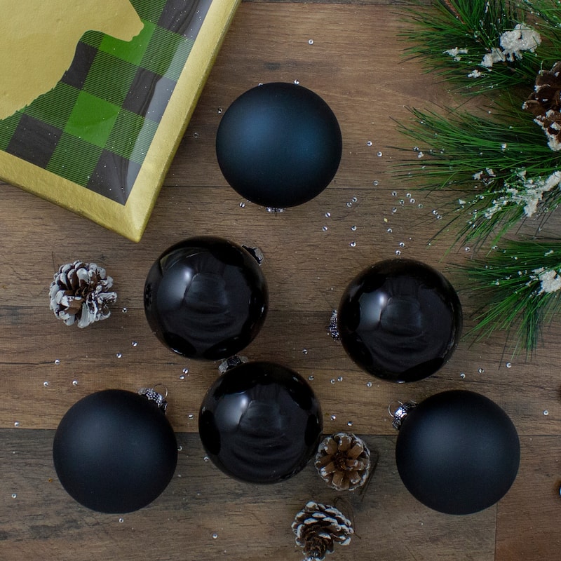 2-Finish Christmas Ball Glass Ornaments - 3.25" (80mm) - Black - 6ct