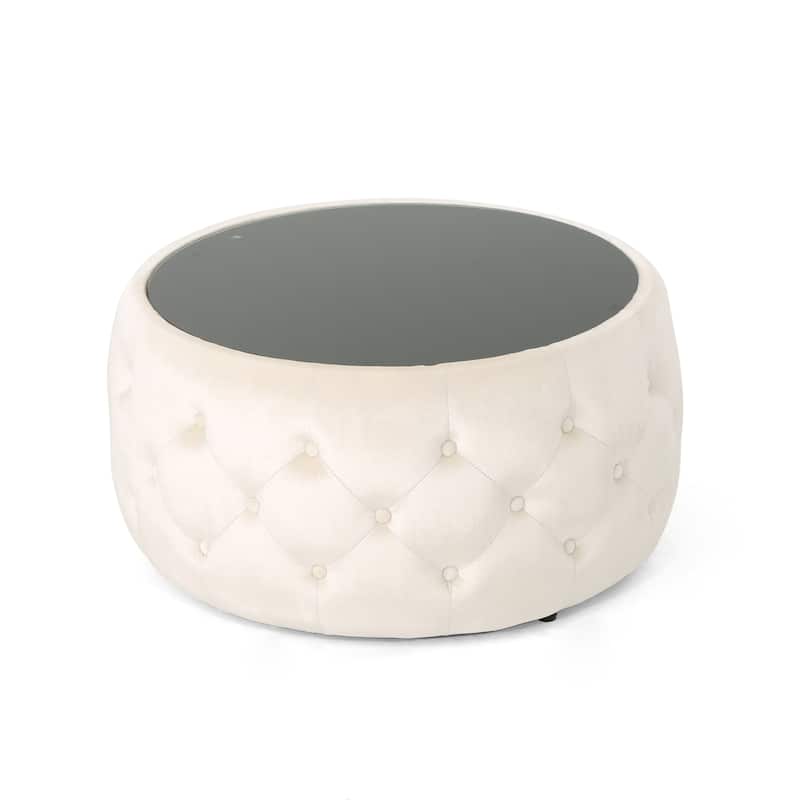 Chana Glam Velvet and Tempered Glass Coffee Table Ottoman by Christopher Knight Home - beige + black