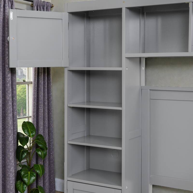 Full Size Wooden Platform Bed with Storage Drawers, All-in-One Cabinet and Shelf Headboard