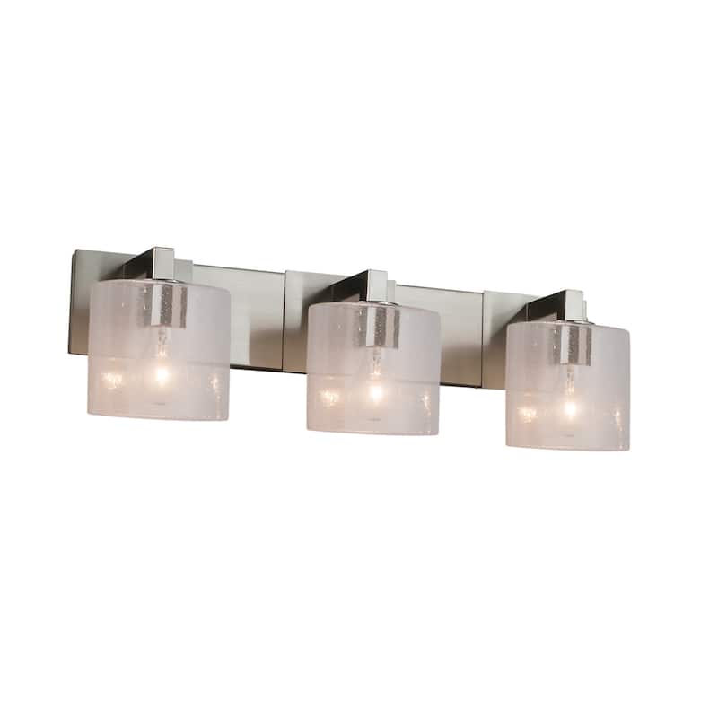 Justice Design Fusion Modular 4-light Brushed Nickel Bath Bar, Seeded Oval Shade