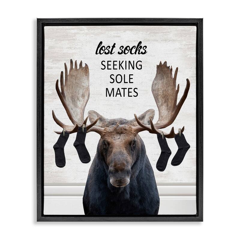 Stupell Lost Socks Seeking Sole Mates Framed Floater Canvas Wall Art Design By Lettered and Lined - 17 x 21 - Black