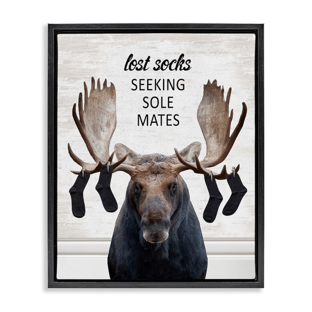 Stupell Lost Socks Seeking Sole Mates Framed Floater Canvas Wall Art Design By Lettered and Lined