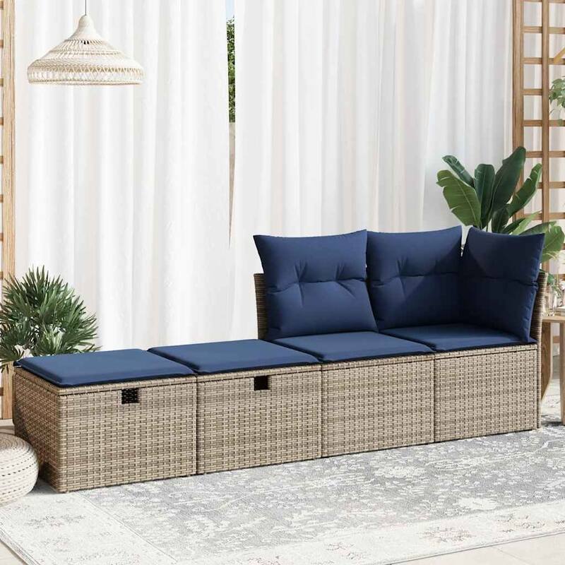 vidaXL Patio Sofa Set with Cushions Modular Stools 2 Piece Poly Rattan Acacia - 21.7 x 21.7 x 14.6