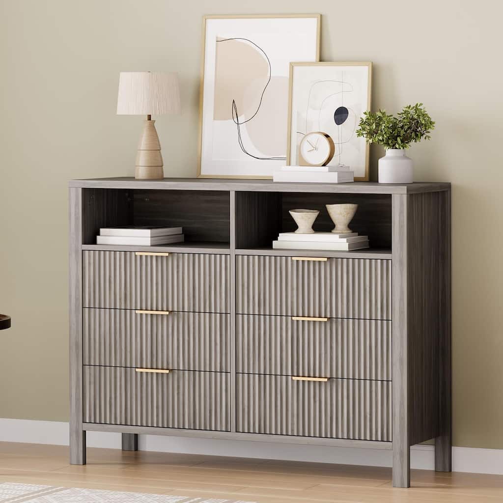 6 Drawer Dresser for Bedroom, Farmhouse Chest of Drawers