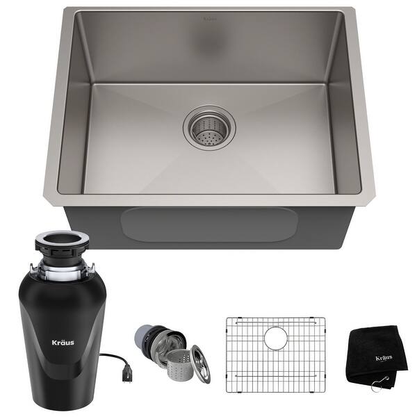 slide 16 of 26, KRAUS Standart PRO Stainless Steel 23 inch Undermount Kitchen Sink 23" L x 18" W (sink KHU101-23) w/ KWD100-75MBL