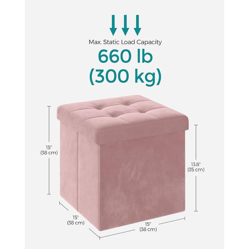 Velvet Foldable Storage Ottoman with Padded Seat and Hidden Compartment for Living Room or Entryway
