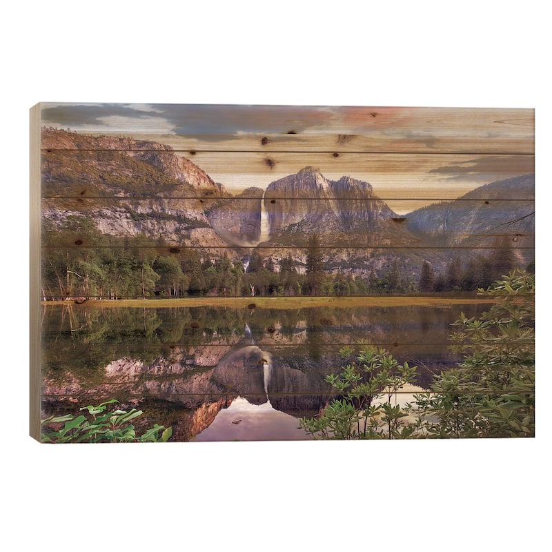 Yosemite Falls Reflected In Flooded Cook's Meadow, Yosemite Valley, Yosemite National Park, CA Print On Wood by Tim Fitzharris - 26x40x1.5