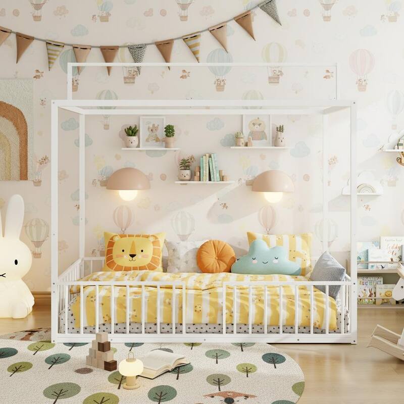 3-in-1 Convertible Montessori Metal Floor Bed by Harper&Bright Designs - White - Twin