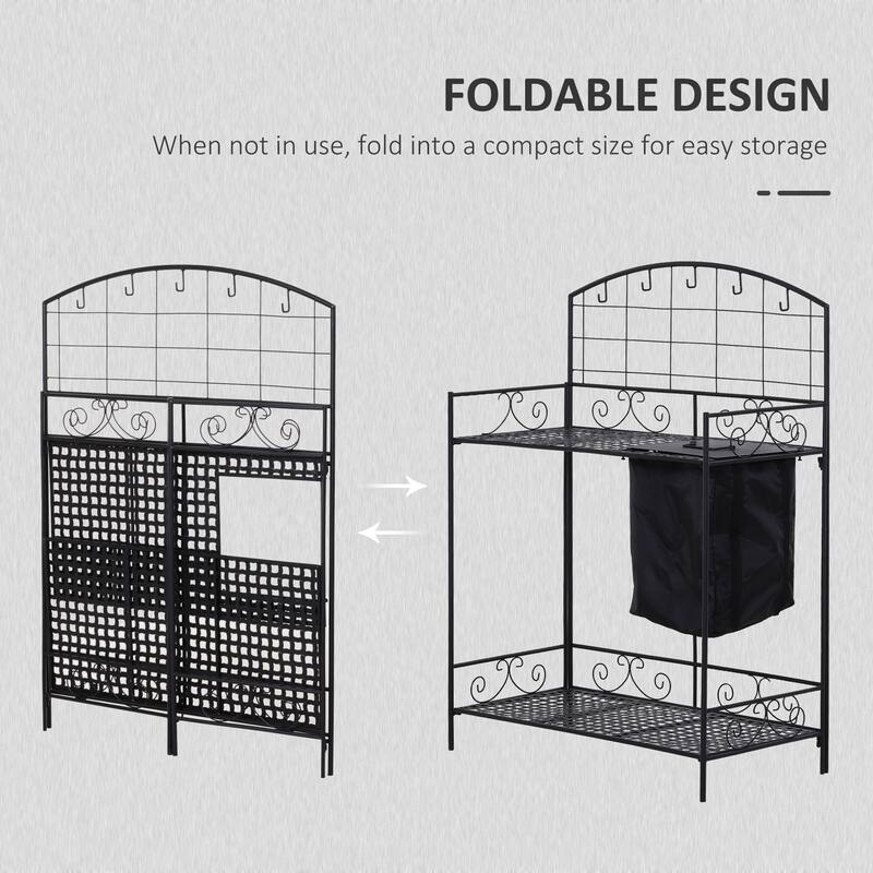 Outsunny Outdoor Folding Potting Bench with Storage & Spacious Workspace, Garden Table