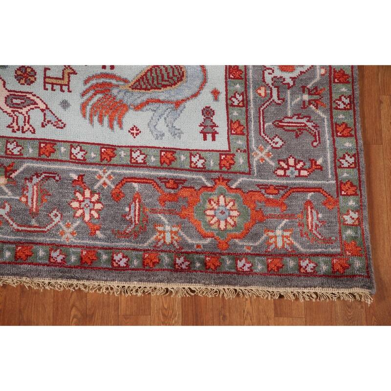 Animal Pictorial Heriz Serapi Oriental Area Rug Handmade Wool Carpet - 7'10" x 9'8"