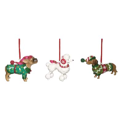 Transpac Resin Christmas Pup Ornament Set of 3 Christmas Home Decorations