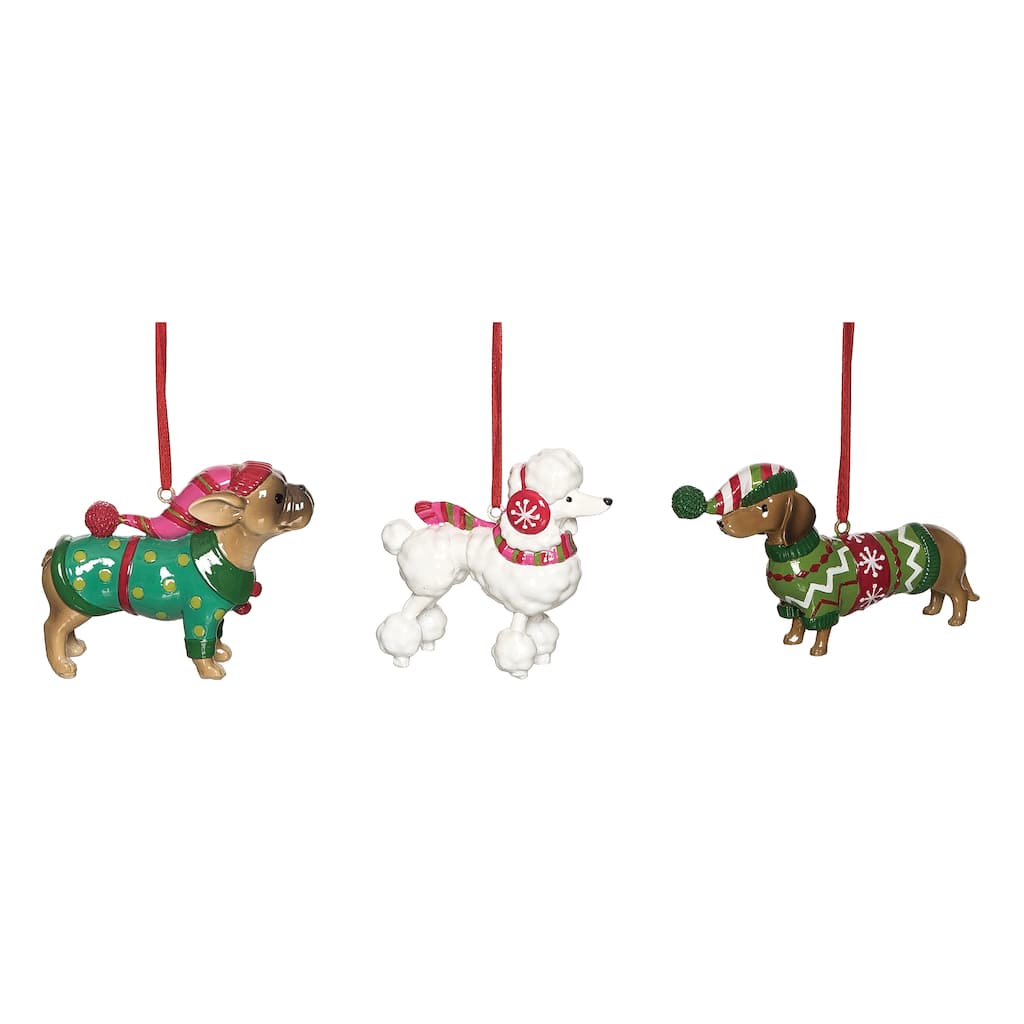 Transpac Resin Christmas Pup Ornament Set of 3 Christmas Home Decorations