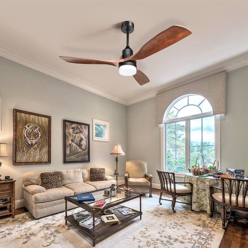 52 "W Farmhouse 6-Speed Adjustable Solid Wood Ceiling Fan Light with Remote Control