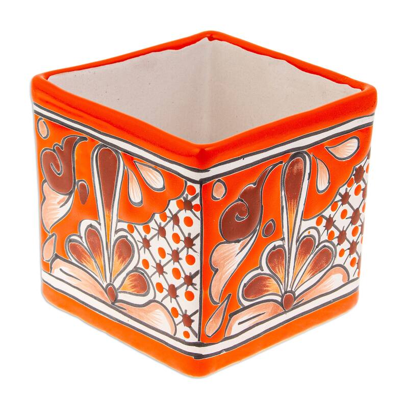 Novica Handmade Hacienda Scenes In Vermilion Ceramic Flower Pot