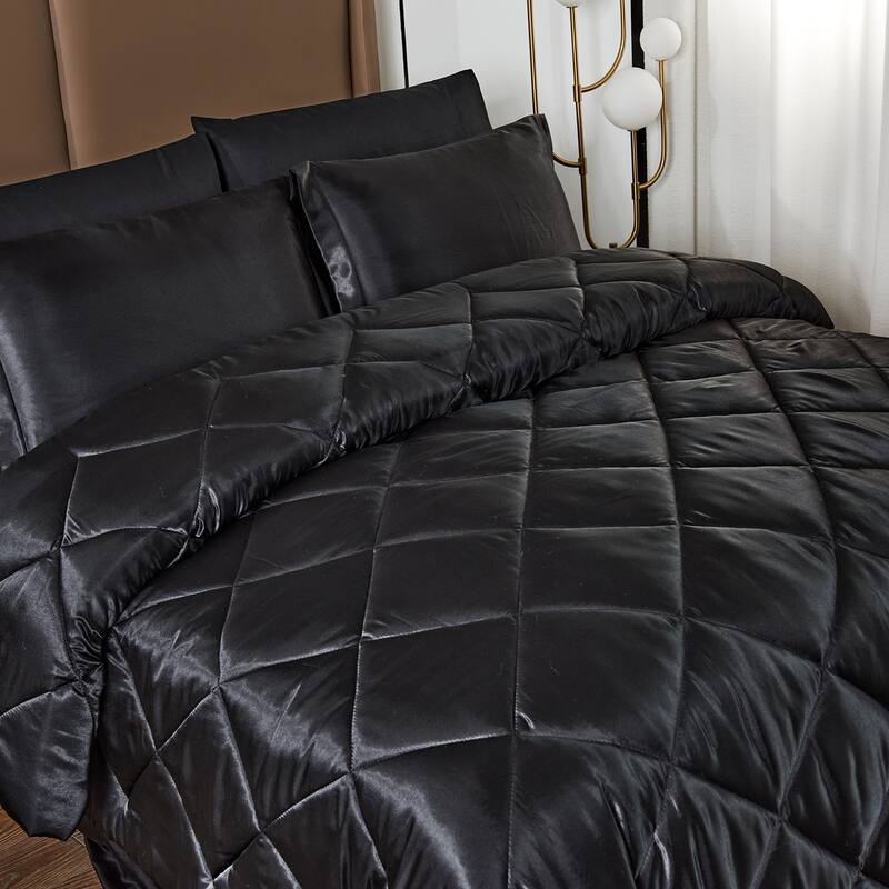 8 Piece Satin Silky Comforter Set Quilted Bedding Sets