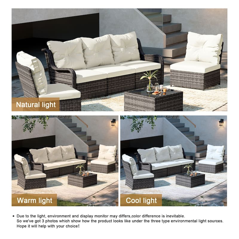 6-pieces Patio Wicker Outdoor Sectional Seating Sofa Set with Coffee Table