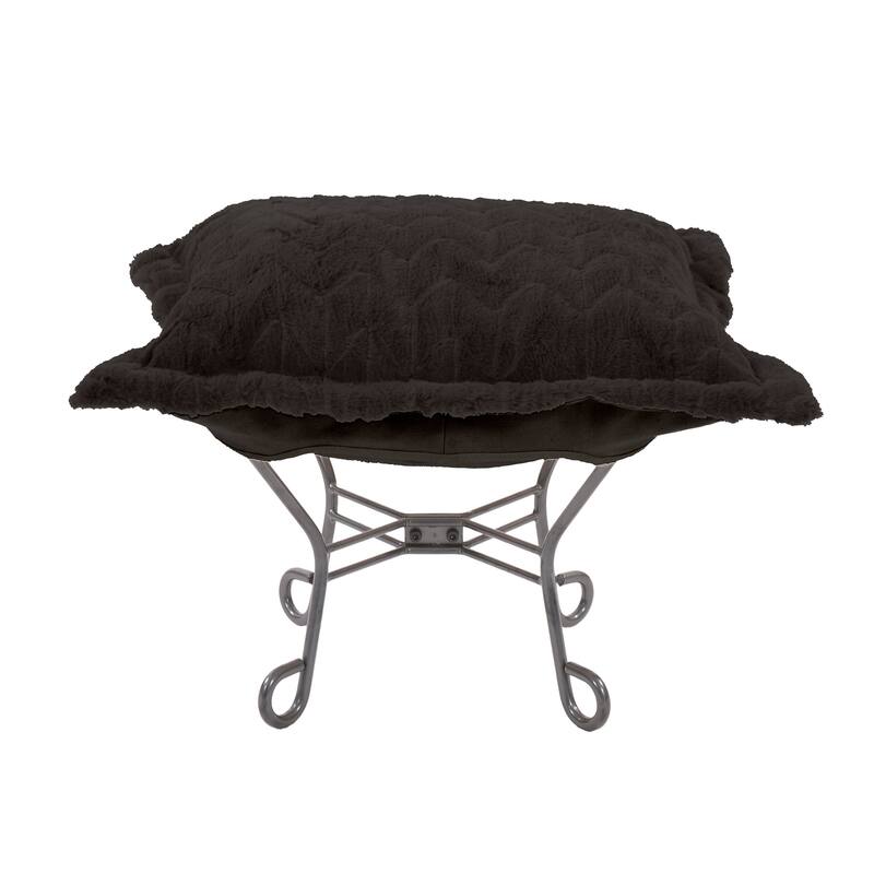 Allan Andrews Scroll Puff Ottoman with Titanium Frame & Cover, Angora Collection - Ebony