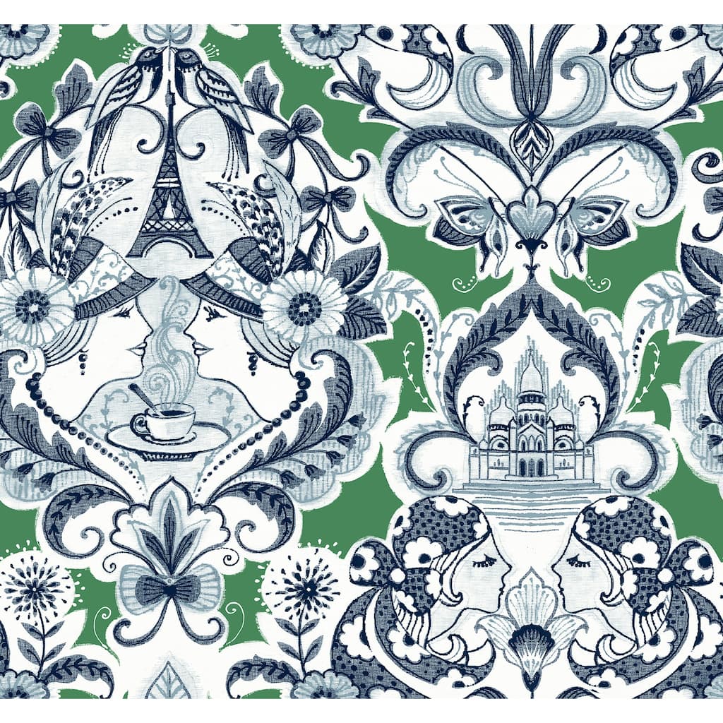 A-Street Prints Sadie Green Parisian Damask Wallpaper