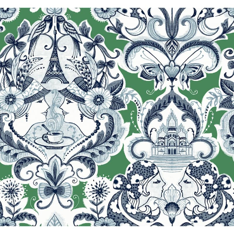 A-Street Prints Sadie Green Parisian Damask Wallpaper