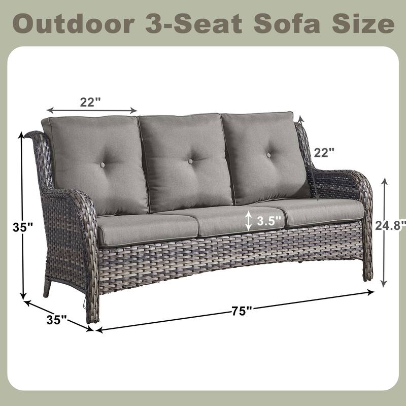 6 Pieces All Weather Wicker Sofa Patio Chair Set