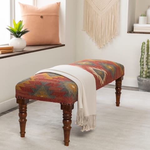 Anupama Southwestern Upholstered Jute Bench - 18"H x 48"W x 16"D
