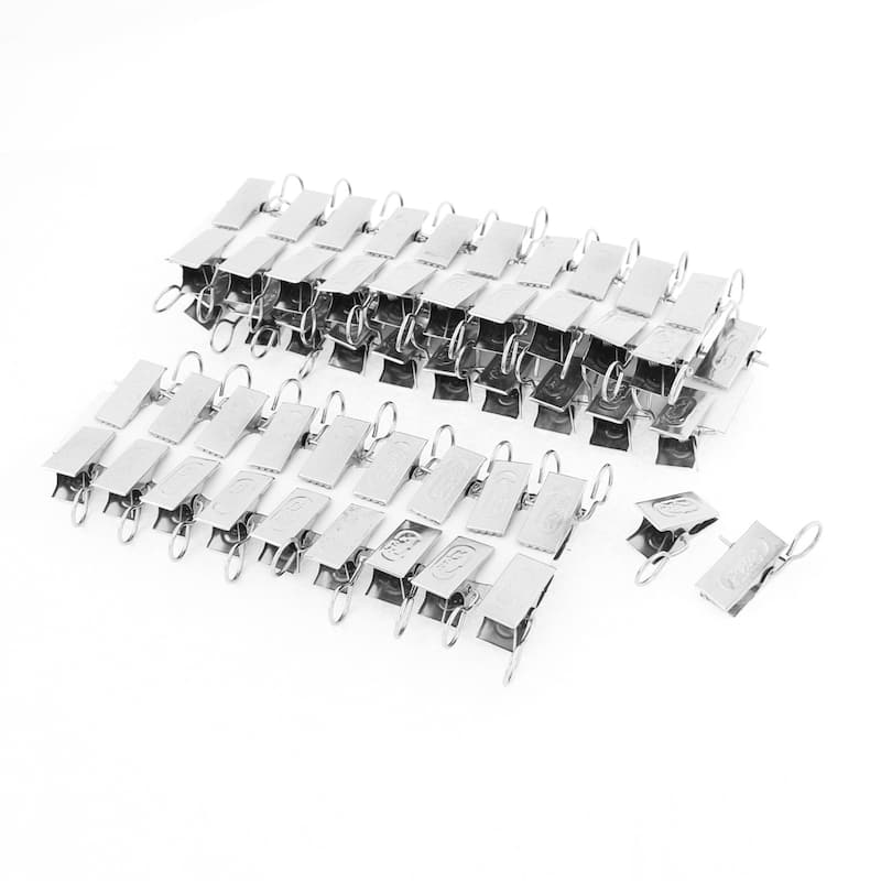 Home Window Bath Drapery Curtain Rod Hook Clips Clamps 60pcs - Silver Tone