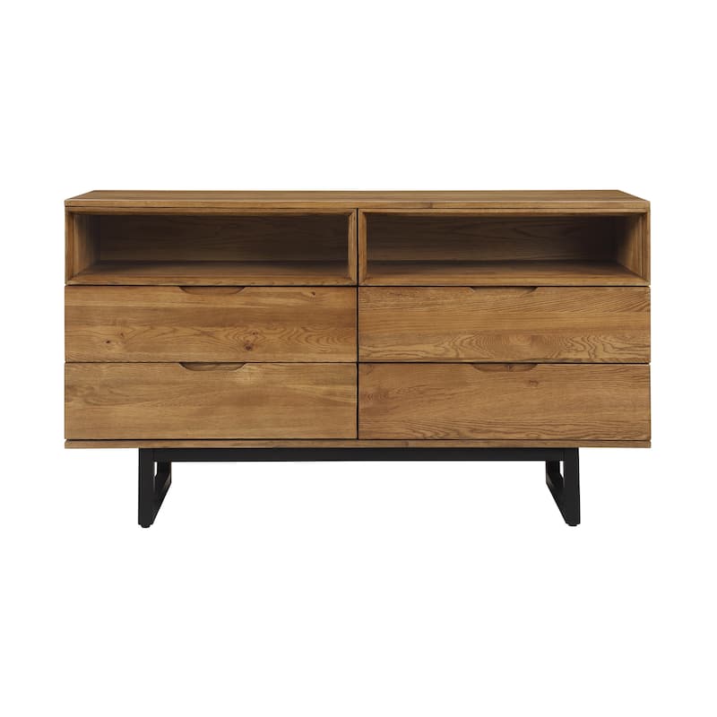 HomeRoots 59" Brown Solid Wood Four Drawer Double Dresser