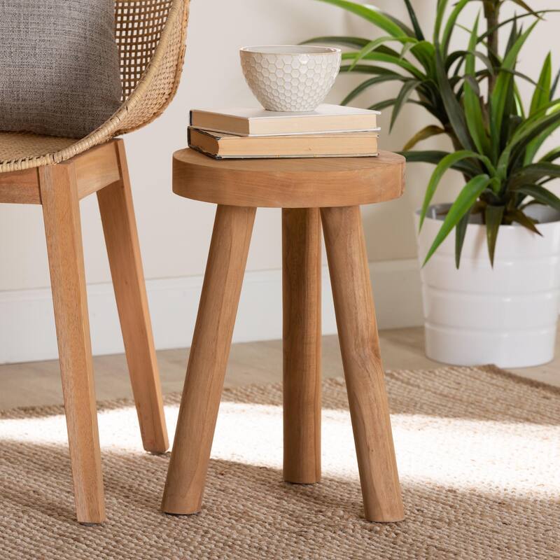 Terah Mid-Century Modern Natural Brown Teak Wood Ottoman Footstool