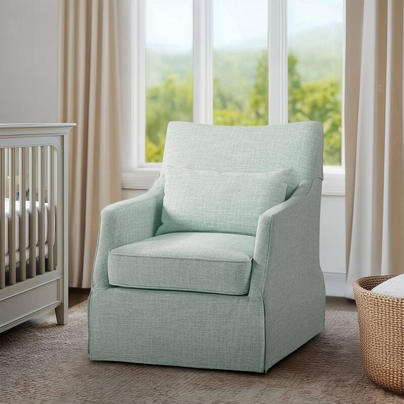 Martha Stewart London Upholstered Skirted Swivel Armchair with Lumbar Pillow